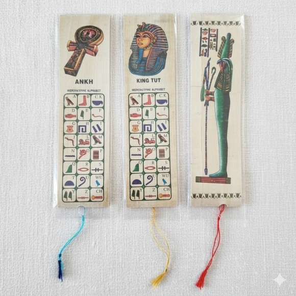 Egyptian 10 Bookmarks Papyrus Party Gifts Hyroglyphic Alphabet Pharoh King Queen - Picture 6 of 7